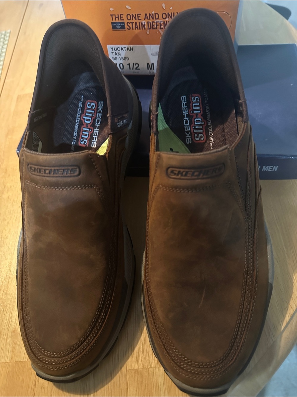Skechers Men’s Tan Yucatan Leather Slip-On Loafers